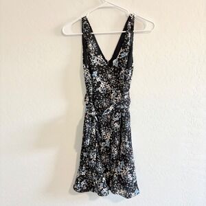 Parker Floral Print Front Tie Dress V-Neck Sleeveless Casual Black Blue Size S